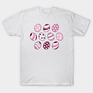 Egg Pattern | Pink | Stripes Clouds Flowers Dots | White T-Shirt